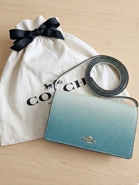 COACH Hayden Green Ombré Foldover Crossbody Clutch & Coach Dust Bag